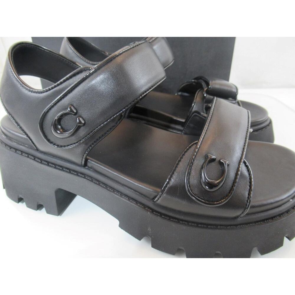 Coach Size 7.5 Brynn Platform Double Strap Sandal Chunky Lug Platform Black - Picture 10 of 11